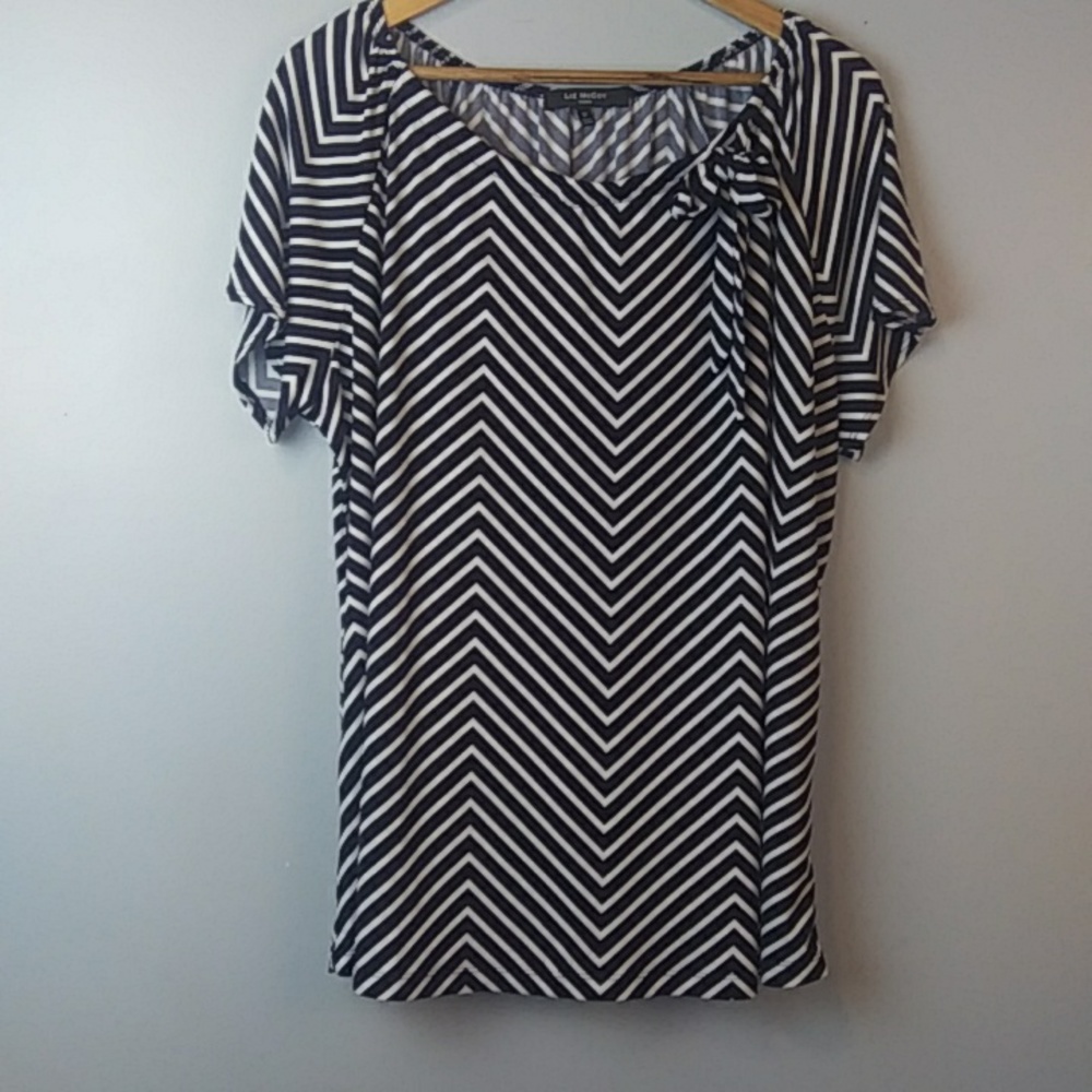 Liz McCoy Woman Navy Chevron Print Blouse Plus Size